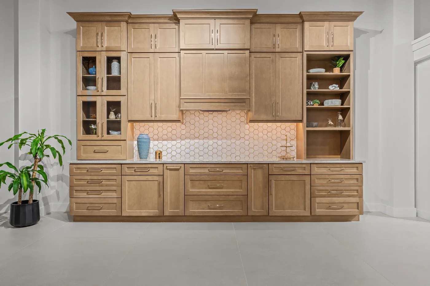 Kitchen cabinetry and tile installation display